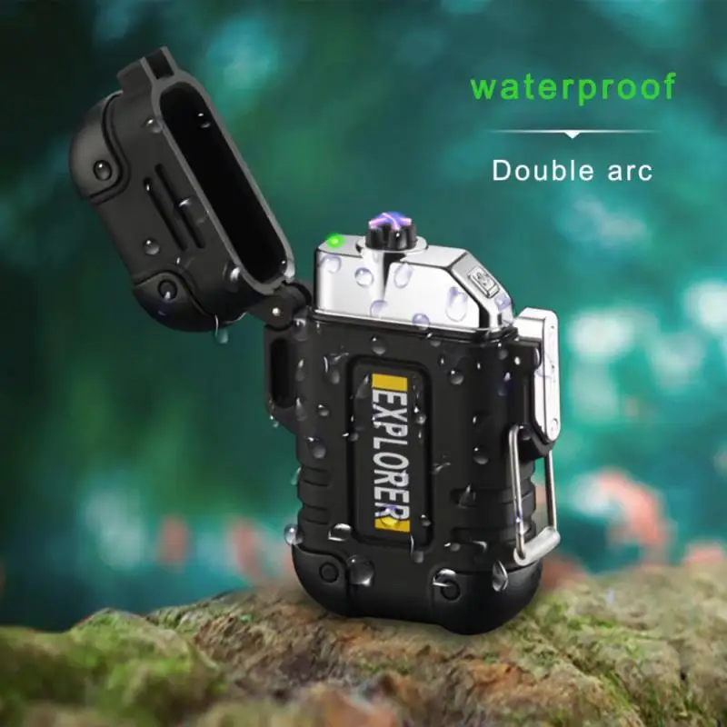 Outdoor Waterproof Lighter with Lanyard Portable Blue Flame Jet Lighter Butane Turbo Cigar Camping Wading Men's Gadgets