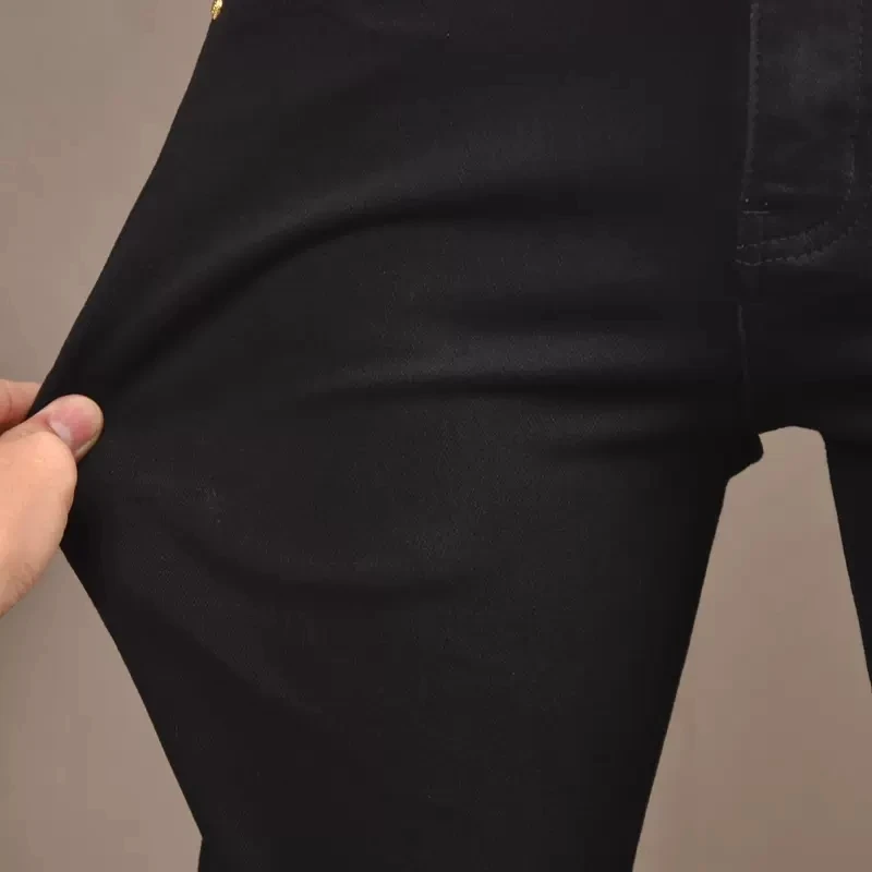 Men's Black Jeans Streetwear Slim Fit Straight Pants Korean Style Fashion Stretch Denim Trousers CP2032