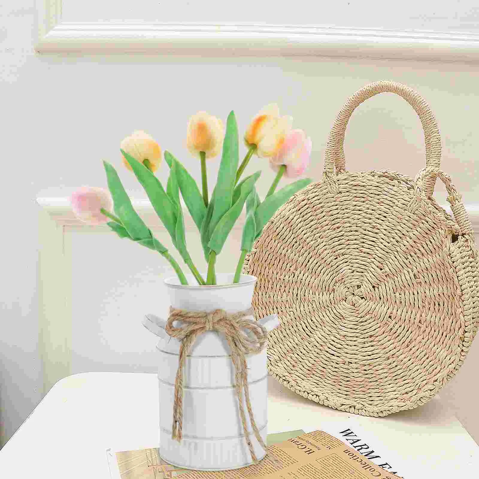 Vintage For Centerpieces Retro Milk Bottle Pitcher with Handle Iron Flower Pot White Jug Room Dried For Centerpieces 4