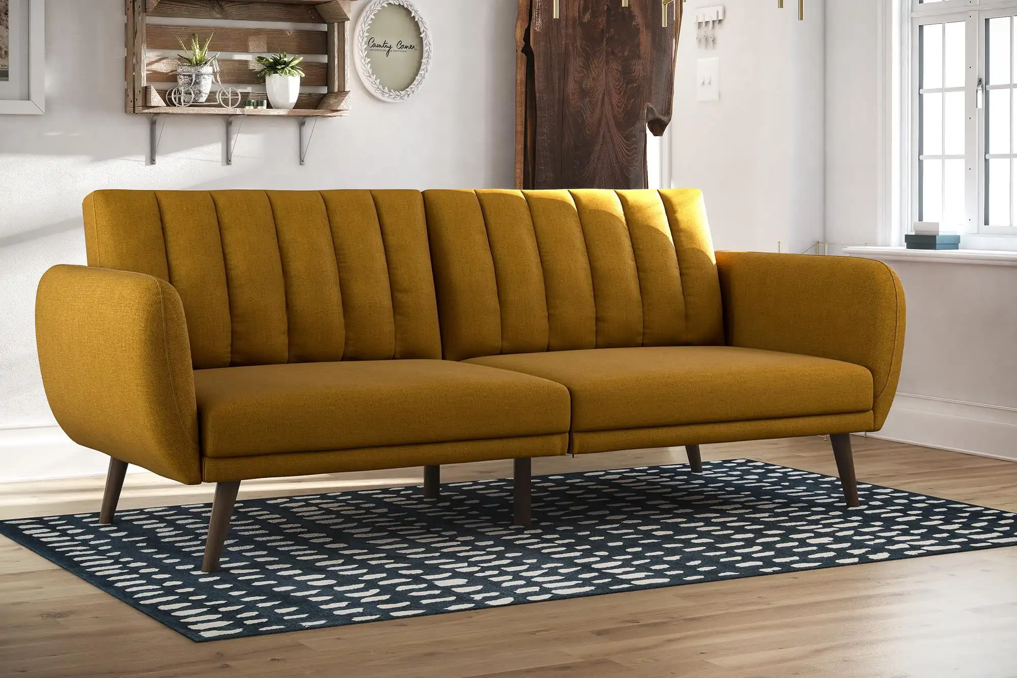 Brittany Futon, Mustard Linen for Living Room, Home Office