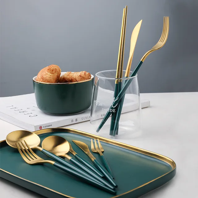 couvert de table de luxe en or, service de table en acier inoxydable – Image 3