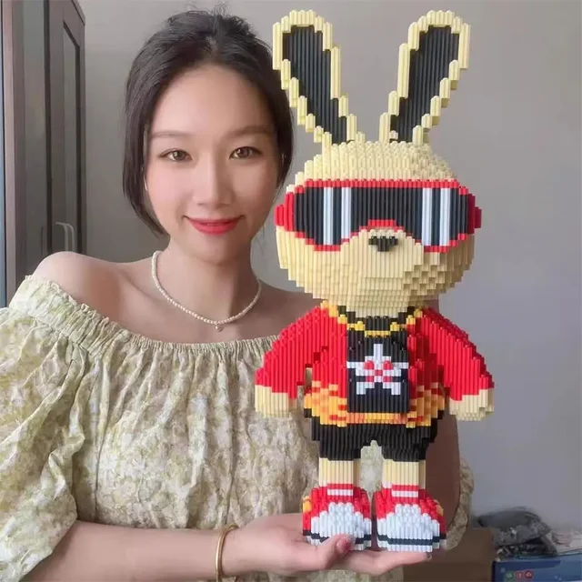 3D 5800PCS Candy Rabbit Colorful and Cute Rabbits Society Rabbit Building Blocks Adult High Difficulty Assembly Puzzle Toys Gift 3