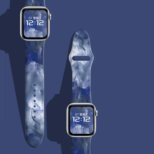 New Fashion Strap For Apple Watch Band 44mm 40mm 38mm 42 mm Printing Silicone Bracelet iWatch 7 6 SE 5 4 3 Accessories 41mm 45mm 5 Lan ink