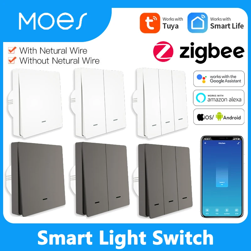 Moes Tuya ZigBee Smart Light Switch No Capacitor Neutral Wire Needed Life 2/3 Way Via Alexa Google Home 2mqtt New | Электроника