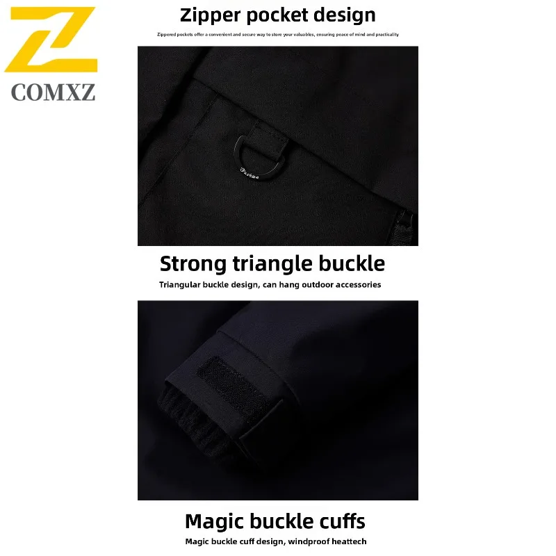 COMXZ Men Jacket 2025 High Quality Snow Skiing Cold Resistant Warm Coat Luxury Hooded Travel Lightweight Winter Windbreaker