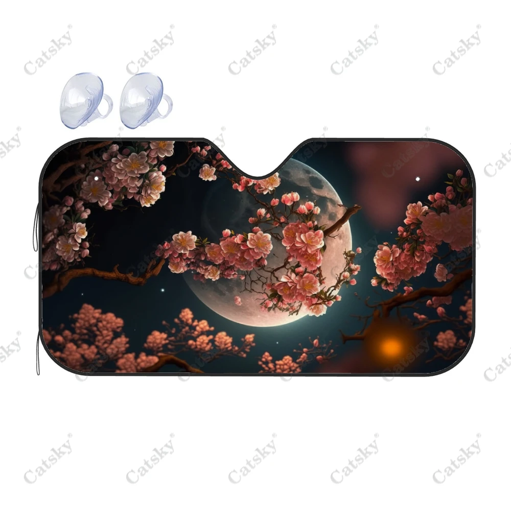 

Cherry Blossom With Moon Car Windshield Sunshade, Front Auto Cars Sun Shade Blocks Uv Rays Sun-Visor Protector