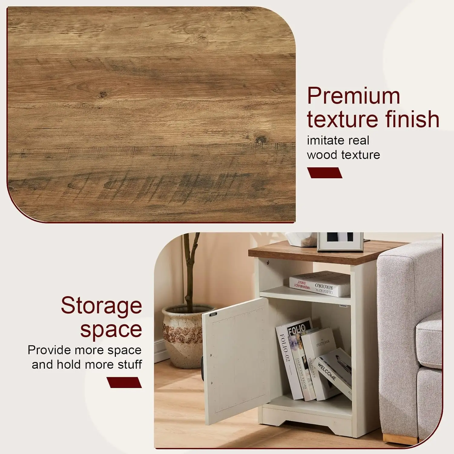 4-Piece Farmhouse Table Set Includes Sliding Barn Door TV Stand, Coffee Table& Two End Tables, Side Table with Charging Station 5