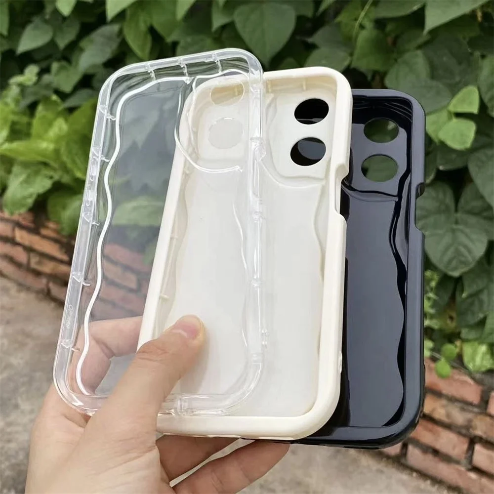 Clear Curly Frame Soft TPU Shockproof Phone Case with Wavy Bumper Design