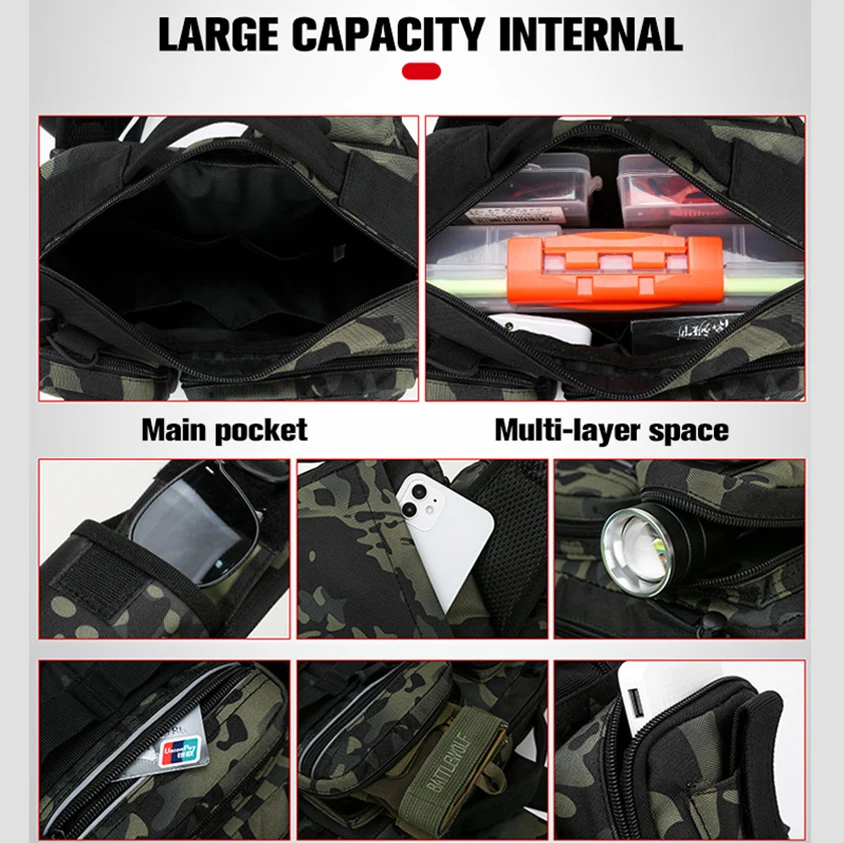 Description Picture 5 of itemMen Fishing Tackle Bag Single Shoulder Crossbody Tactical Bags Waist Pack Fish Lures Gear Utility Storage Fishing Box Chest Bag
