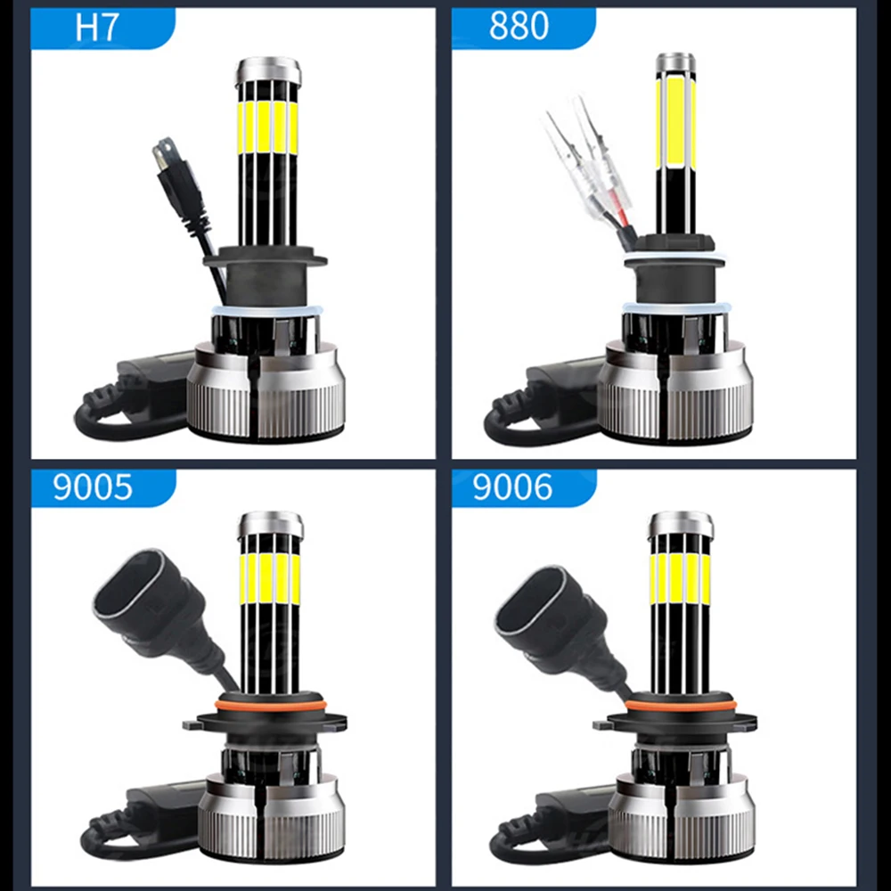 6000K 200W 880 9004 H8 H3 H7 H9 30000LM 9006 HB4 9005 HB3 H4 H11 H1 10 면 LED 헤드라이트 전구, 9V-30V 자동차 안개등 12V, 2 개