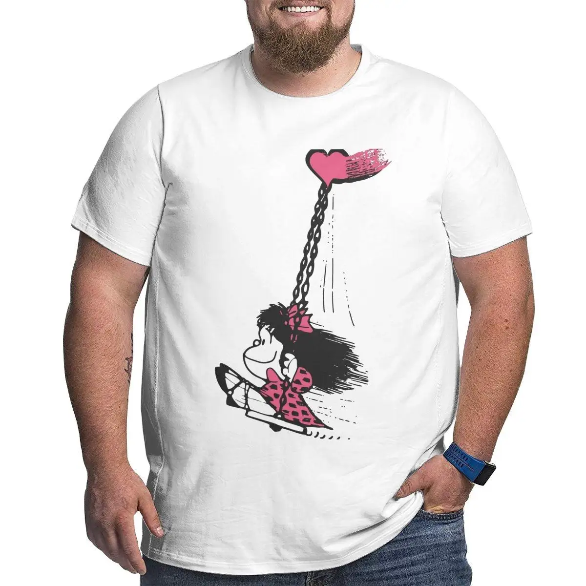 

Love You T-Shirt for Men Mafalda Cartoon Pure Cotton Big Tall Tees Round Neck Short Sleeve T Shirts Big Size 4XL 5XL 6XL Clothes