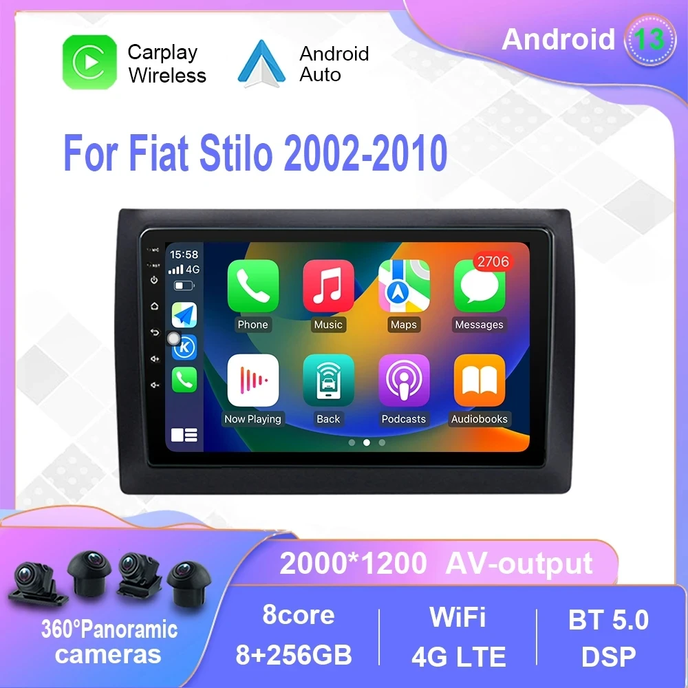 

Android 12.0 For Fiat Stilo 2002-2010 Multimedia Player Auto Radio GPS Carplay 4G WiFi DSP Bluetooth pantalla para auto