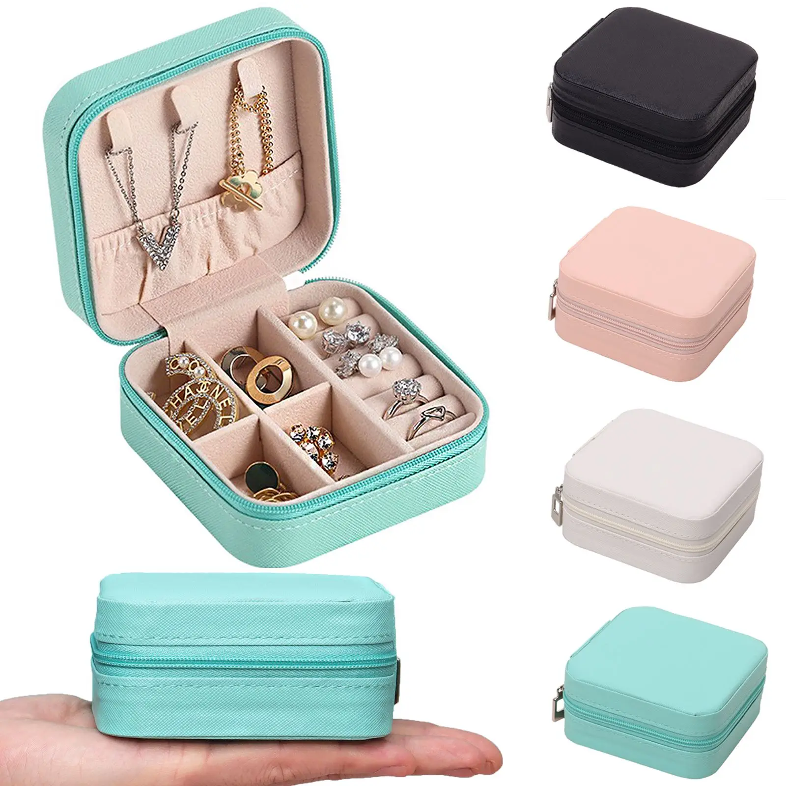 Portable Jewelry Storage Box Travel Organizer Jewelry Case Leather Storage  Earrings Necklace Ring Jewelry Organizer Display