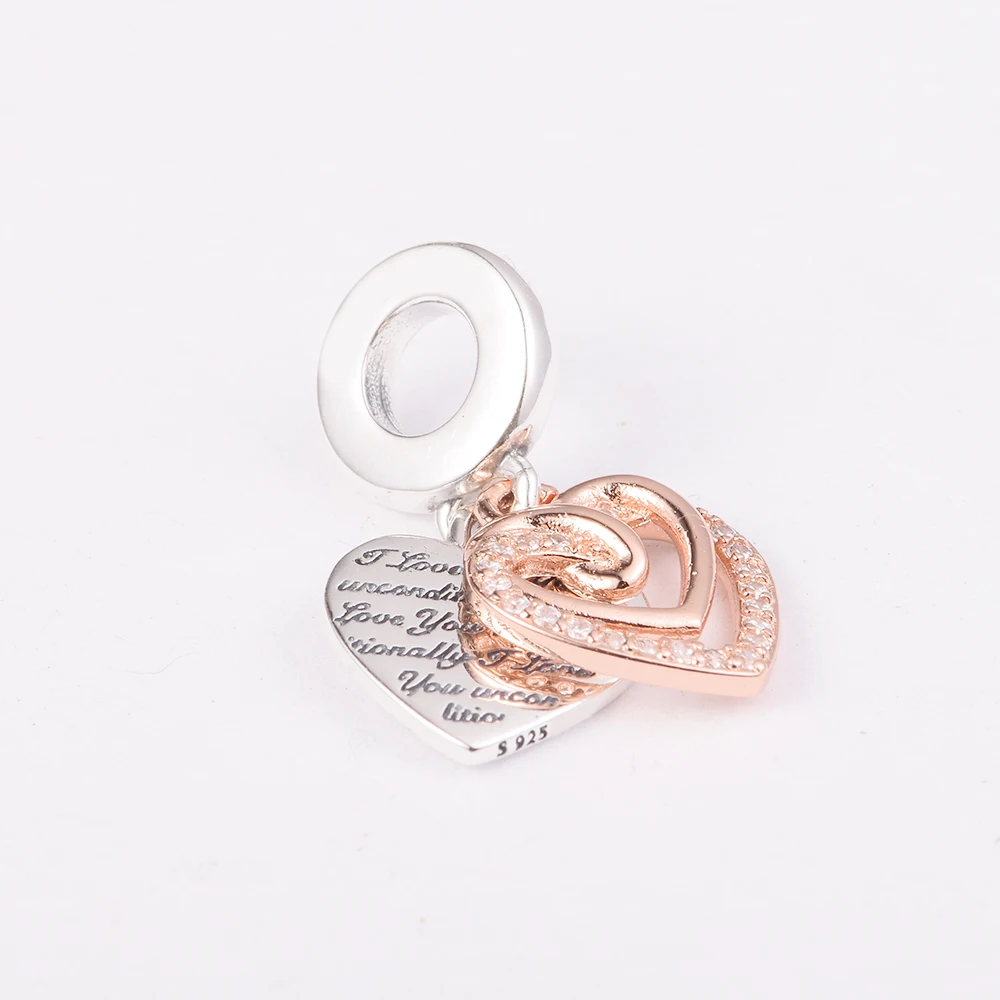 Livraison Gratuite Entwined Hearts Double Dangle Authentic 925 Sterling Silver Jewelry Fits Abalorios Pulseras Jewelry Making