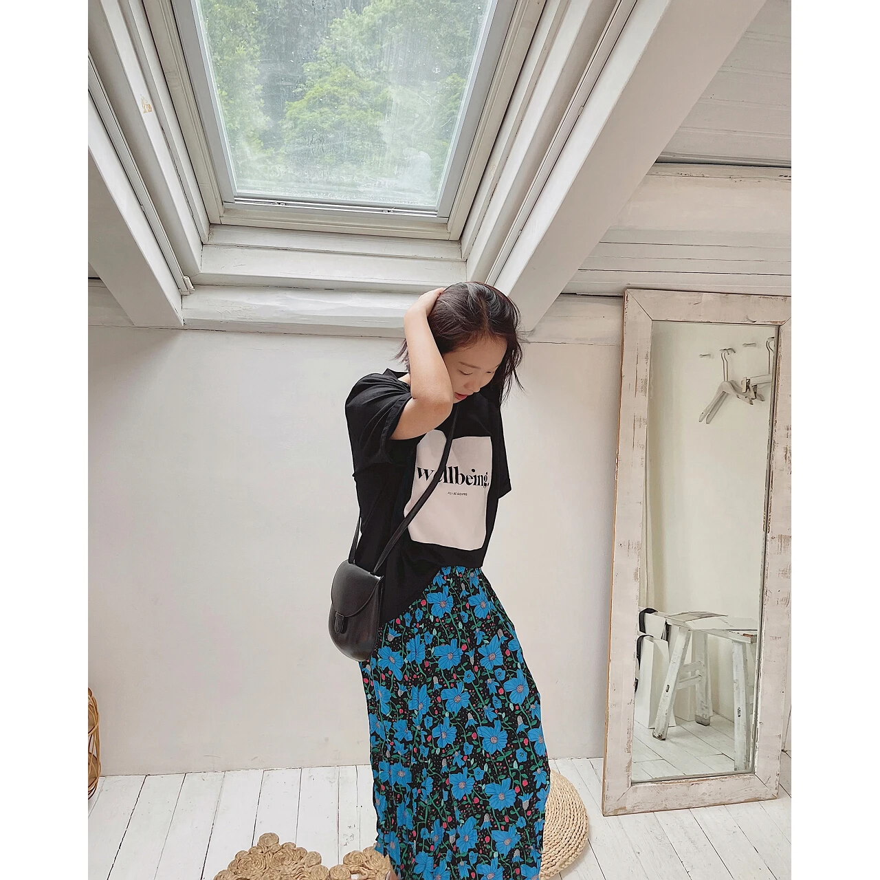 2022 High Waist Y2k Long Plaid Floral Pleated Skirt Woman Clothes Harajuku Gothic Goth Kawaii Urban Emo Blue Oem Summer Beach