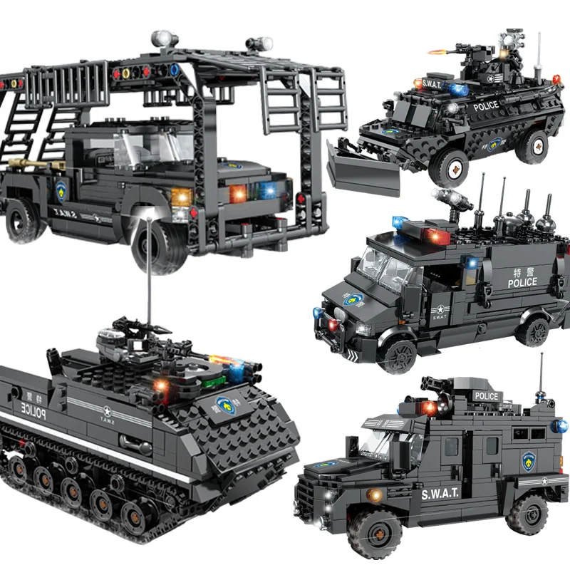 

City Swat Police Station Truck Model Building Blocks City Helicopter Tank Weapon Vehicle Car Figures Bricks Educational Kids Toy