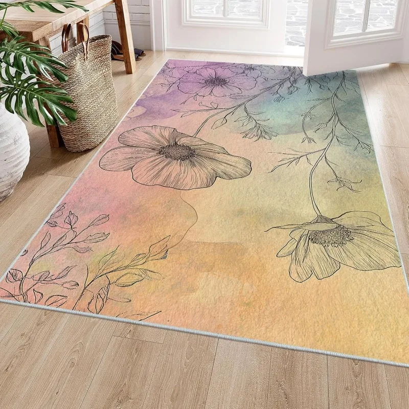 Retro Living Room Carpet Large Area Butterfly Floral Print Bedroom Rug Machine Washable Non-slip Coffee Table Sofa Mats Alfombra