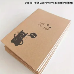Set of 10 Mini Kraft Pocket Notebooks - Cute and Compact Journals for Students and Travelers (Cat series)