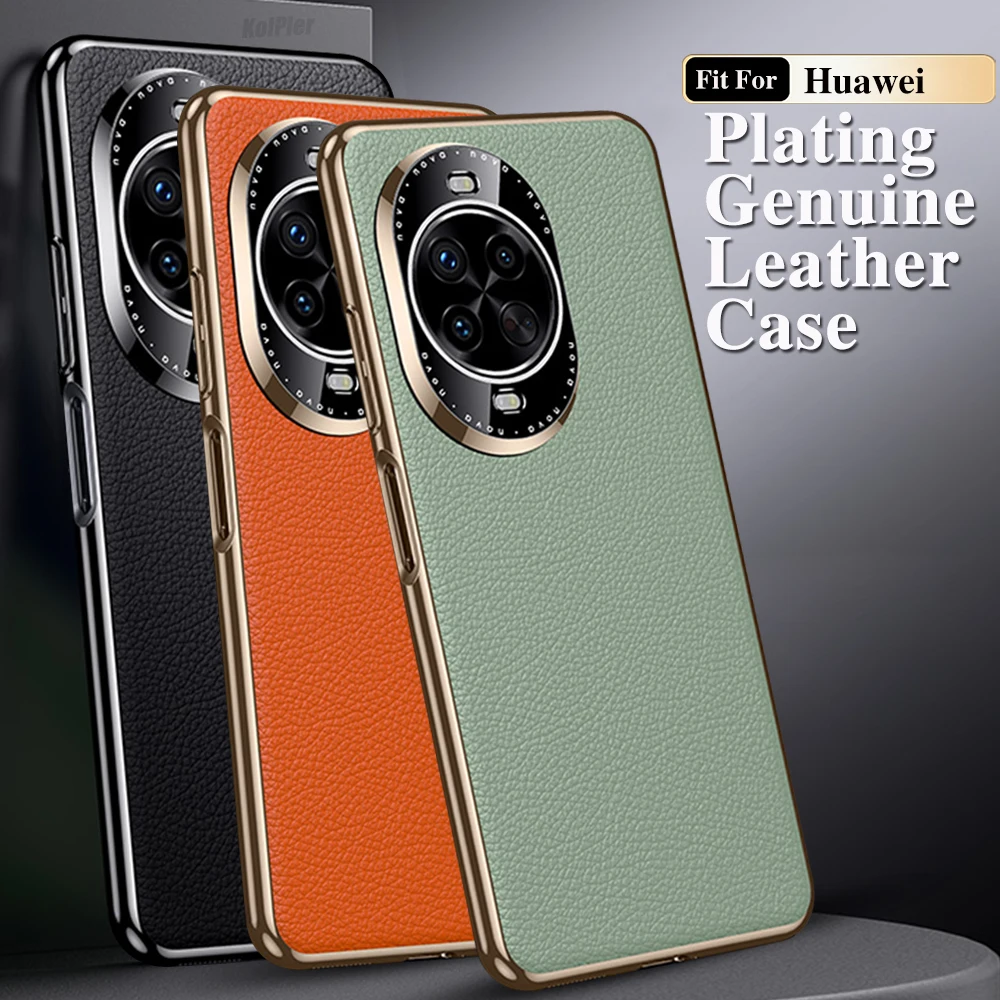 Premium Genuine Leather Plating Lichee Pattern Shockproof Hard Case Cover