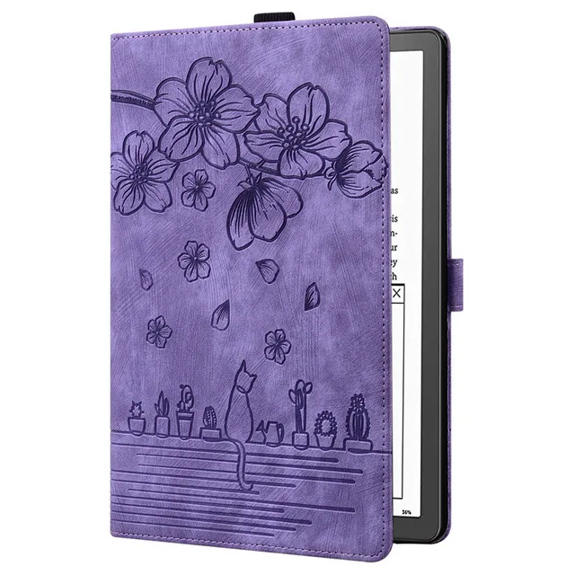 For  Kindle Scribe Case 10.2 inch Cute Flower Cat Embossed PU Leather  TPU Back Magnetic Shell for Kindle Scribe 2023 Cover - AliExpress