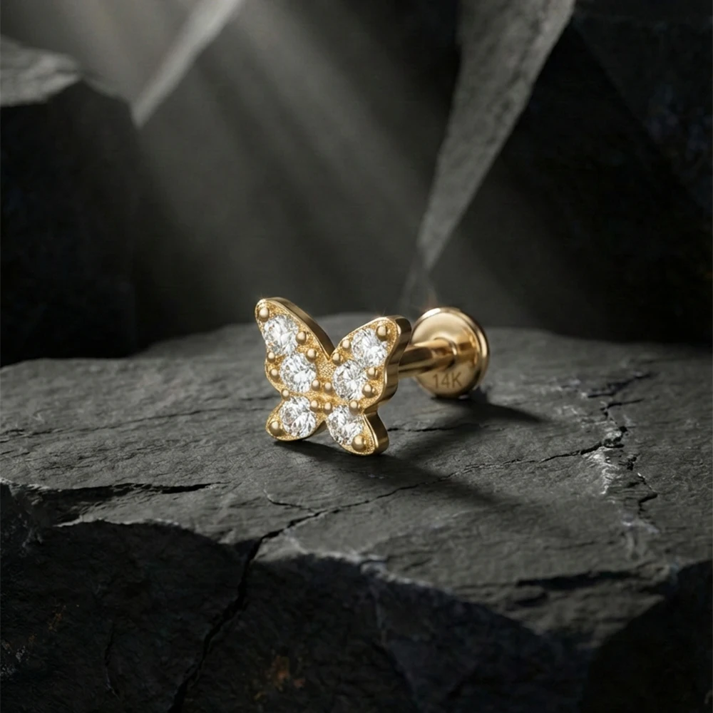 록시 14K 솔리드 골드 기하학적 광택 보우/스타 피어싱 귀걸이 여성용 데인티 럭셔리 체인 태슬 발렌타인데이 선물