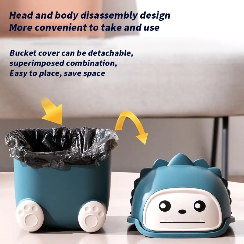 Cartoon Tabletop Trash Can Cute Trash Can with Lid Desktop Small Bedroom Home Easy To Clean Portable desktop trash can trash can