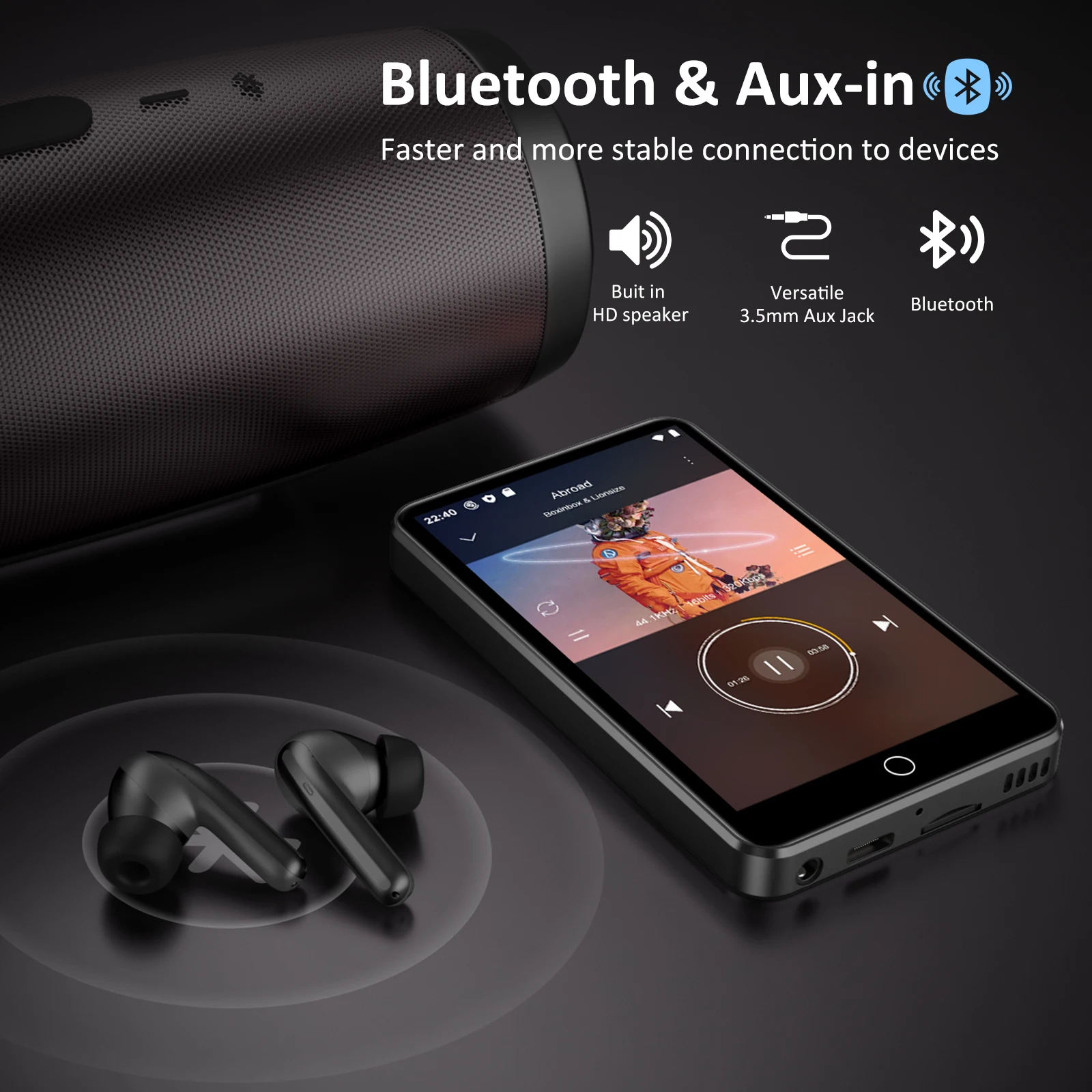 MP3 플레이어 블루투스 5.0 WiFi 안드로이드 9.0 음악 플레이어(스포티파이 내장 스피커 포함) 휴대용 오디오 비디오 플레이어