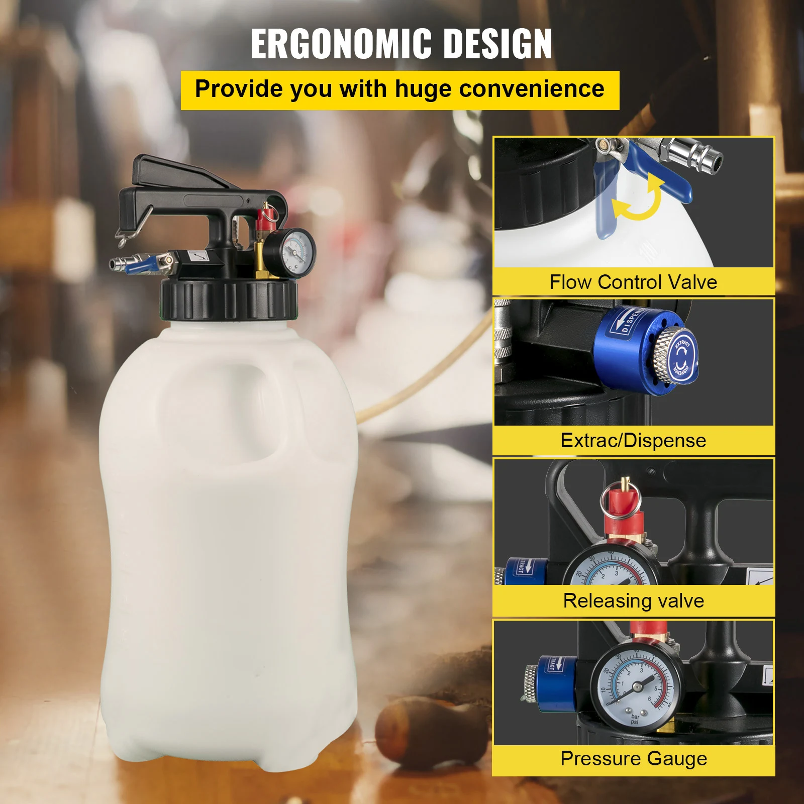 SucceBuy Transmission Fluid Pump 10L ATF Pump Fuel Extraction with Two-way Control Pressure Gauge 14 Common Adapters for Cars