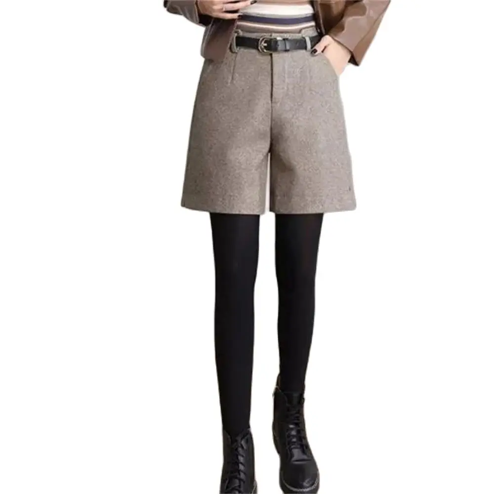 

Office Lady Elegant All-match Minimalist Hot Sale Vintage Shorts Women Autumn Woolen High Waist Warm Loose Casual Basic M-4XL