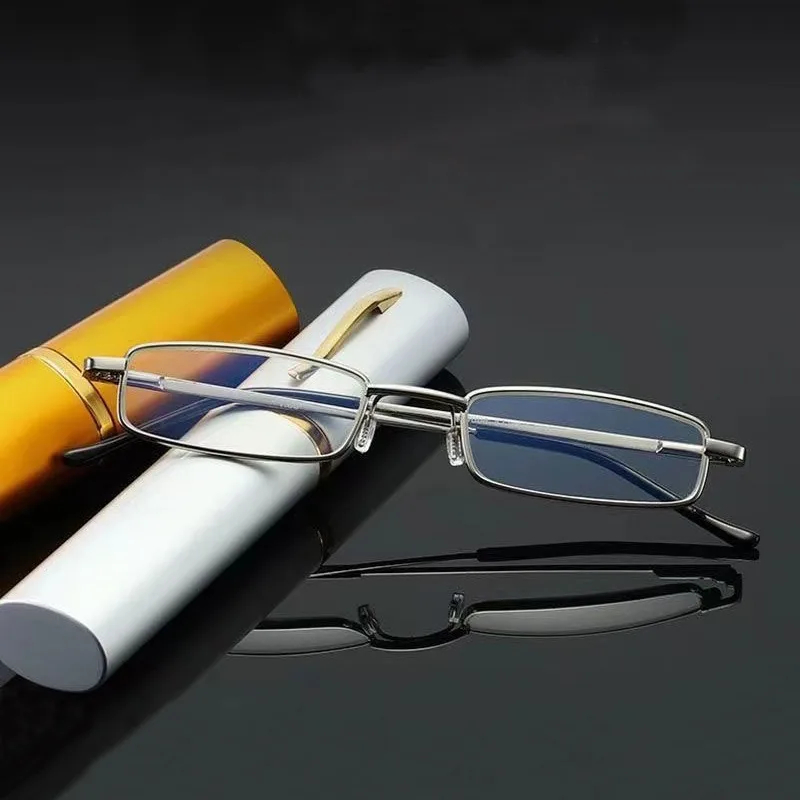 Men Glass Reading Glasses Presbyopic Eyewear Portable Pen Tube Prescription Glasses Spring Hinges Frame+125+175+225+275 - 2