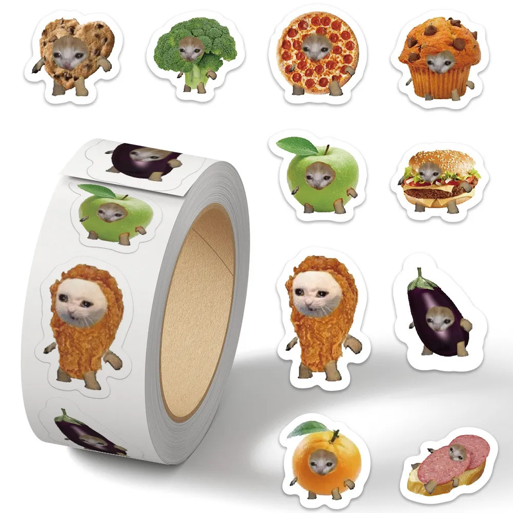 500PCS/Roll 재미 있고 인기있는 음식 고양이 머리 씰링 낙서 스티커 자전..