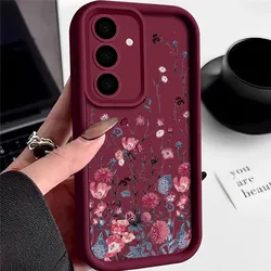 Floral Silicone Phone Case - Elegant Protective Cover for Samsung A27 (Wine red)