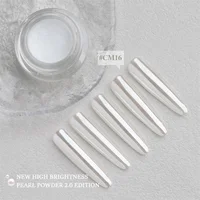 Poudre chromée HNDO super brillante effet miroir blanc nacré, paillettes à frotter pour la décoration des ongles, pigment de manucure CM16 5