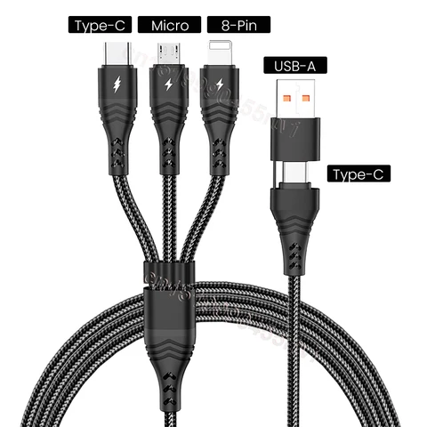 3in1 USB C Cable for iPhone 13 12 Pro 11 XR Charger Cable 5A Quick Charge 3.0 Micro USB Type C Data Cable for Huawei Xiaomi