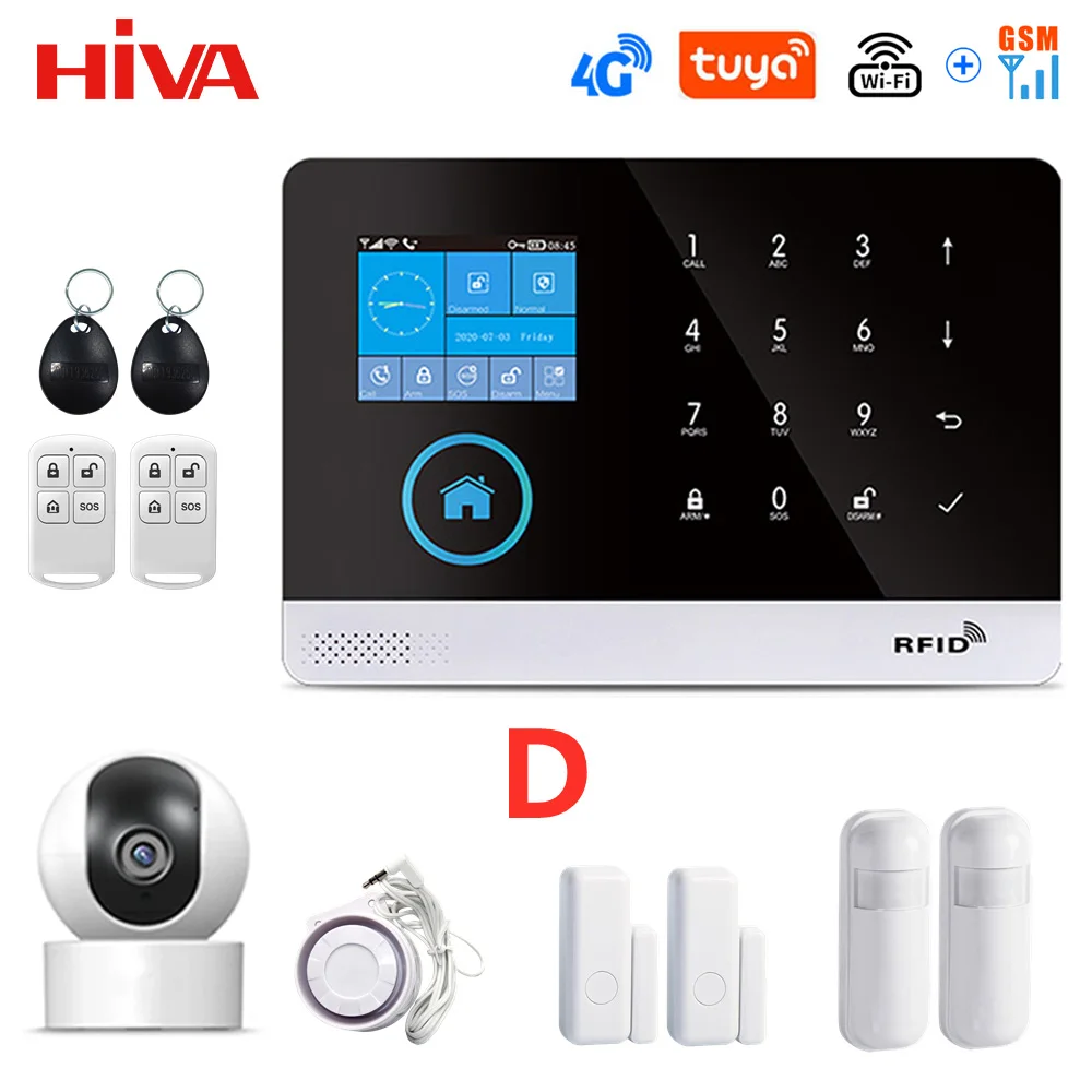 PG-103 4G 3G GSM Wireless Alarm System with IP Camera Tuya SmartLife APP Control for Home Security Alarm PIR Sensor Door Sensor 