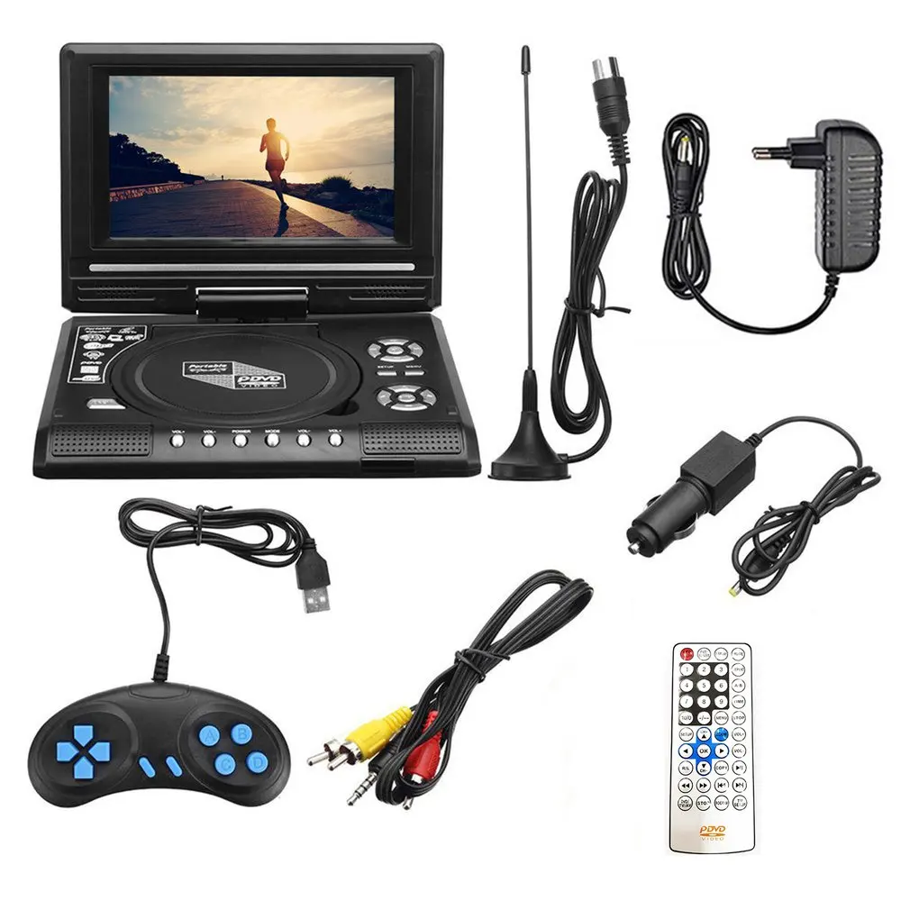 7.8 Inch TV Home Car DVD Player 16:9 Widescreen Portable 800mAH VCD CD MP3 HD Media-Player USB SD Cards RCA Cable Game dvd player cd player