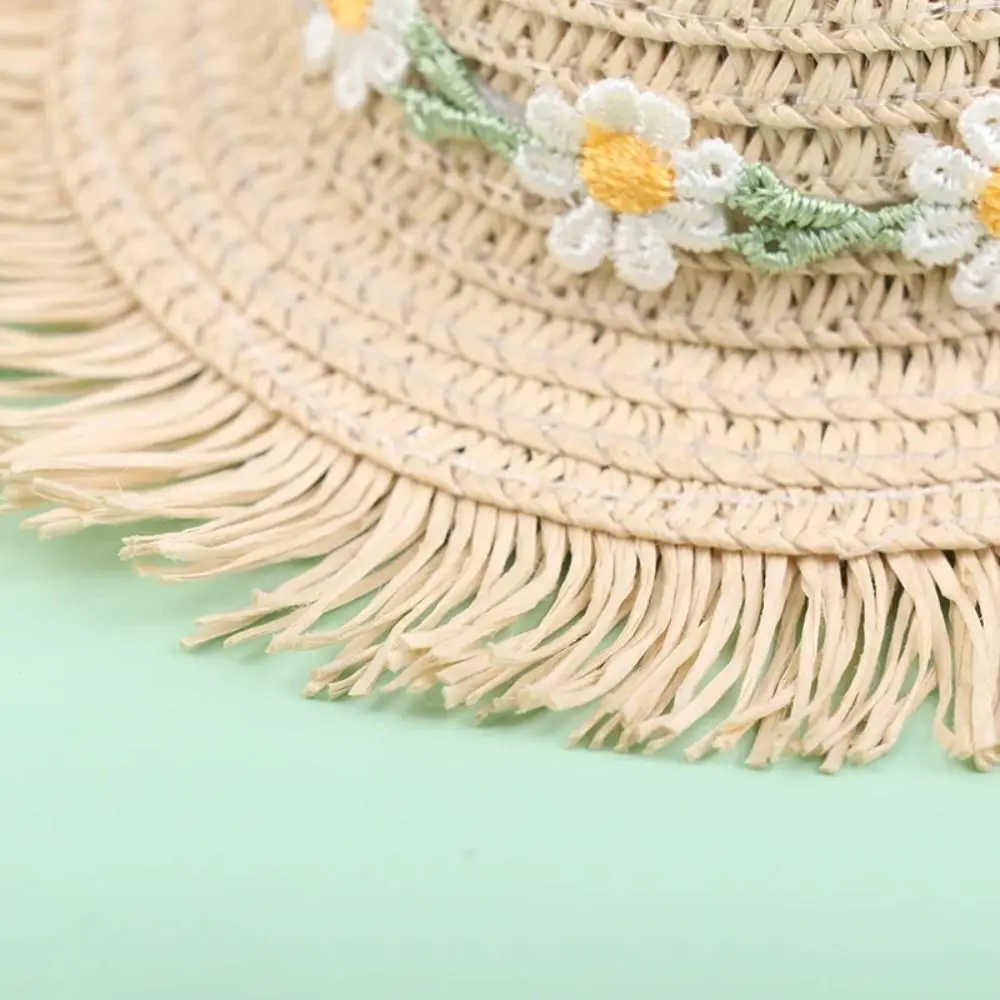 Daisy Doll Straw Hat Handmade Design Miniature Size Dollhouse Hat Sun Protection DIY Doll House Miniature Doll Accessories