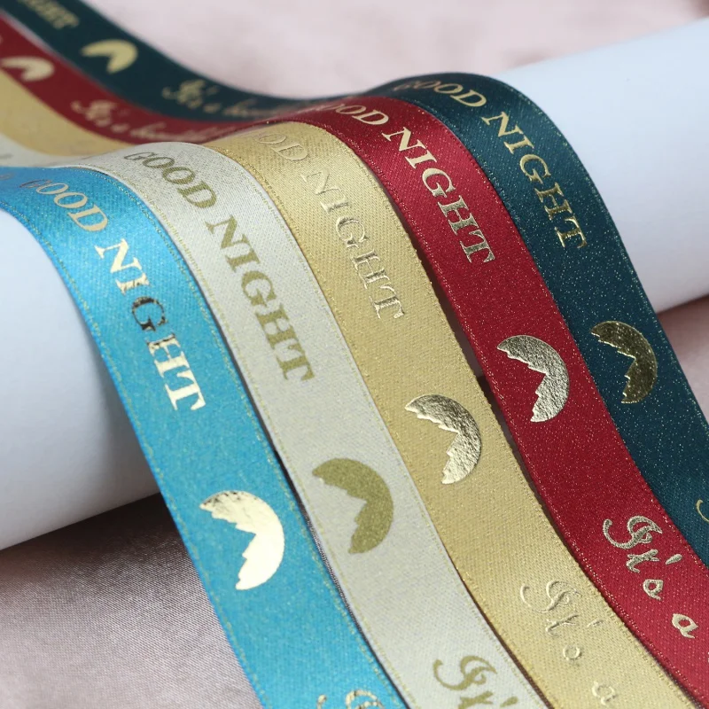 Ribbon customizationMidi Customized Printed  Wrapping Gold Foil Polyester Ribbon With Logo