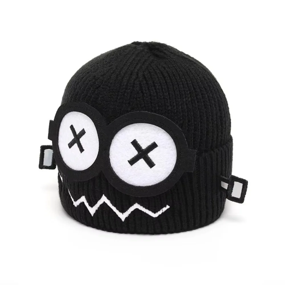 Cute Unisex Cuff Beanie Cap Cartoon Big Eyes Pattern Candy Color Knitted Hat Warm Ear Protection Hat 3