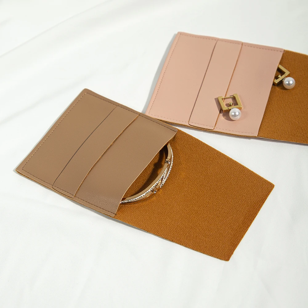 100pcs Soft PU Leather Jewelry Bags Stitched Small Pouches for Jewelry Ring Earrings Brooch Bracelet Envelope Travel Packaging