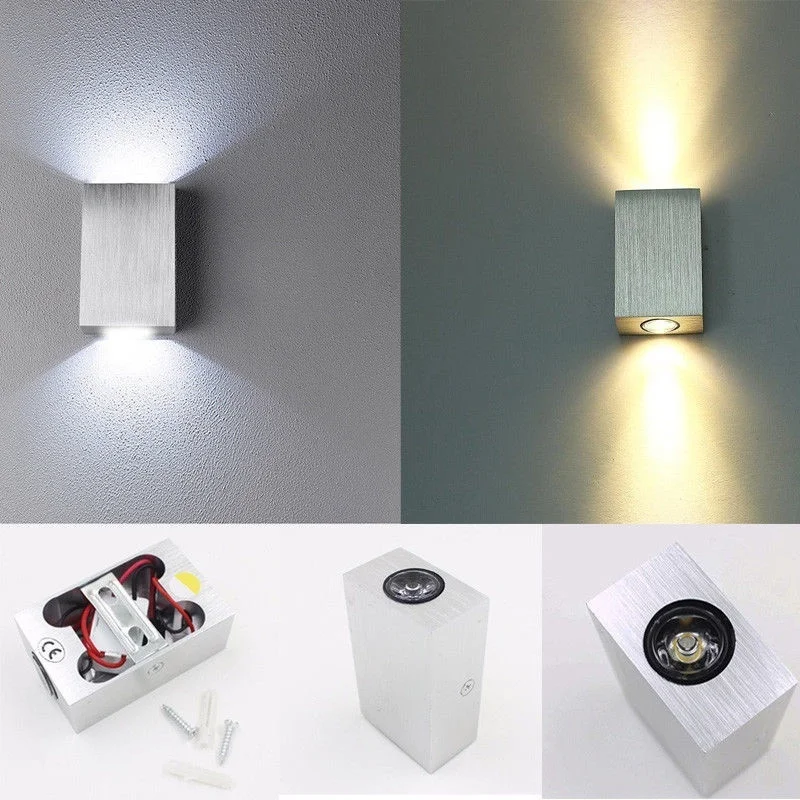 

2w Lamp Led Aluminium Wall Light Rail Project Up Down Square Led Wall Lamp Bedside Room Bedroom Decor Wall Lamps Arts