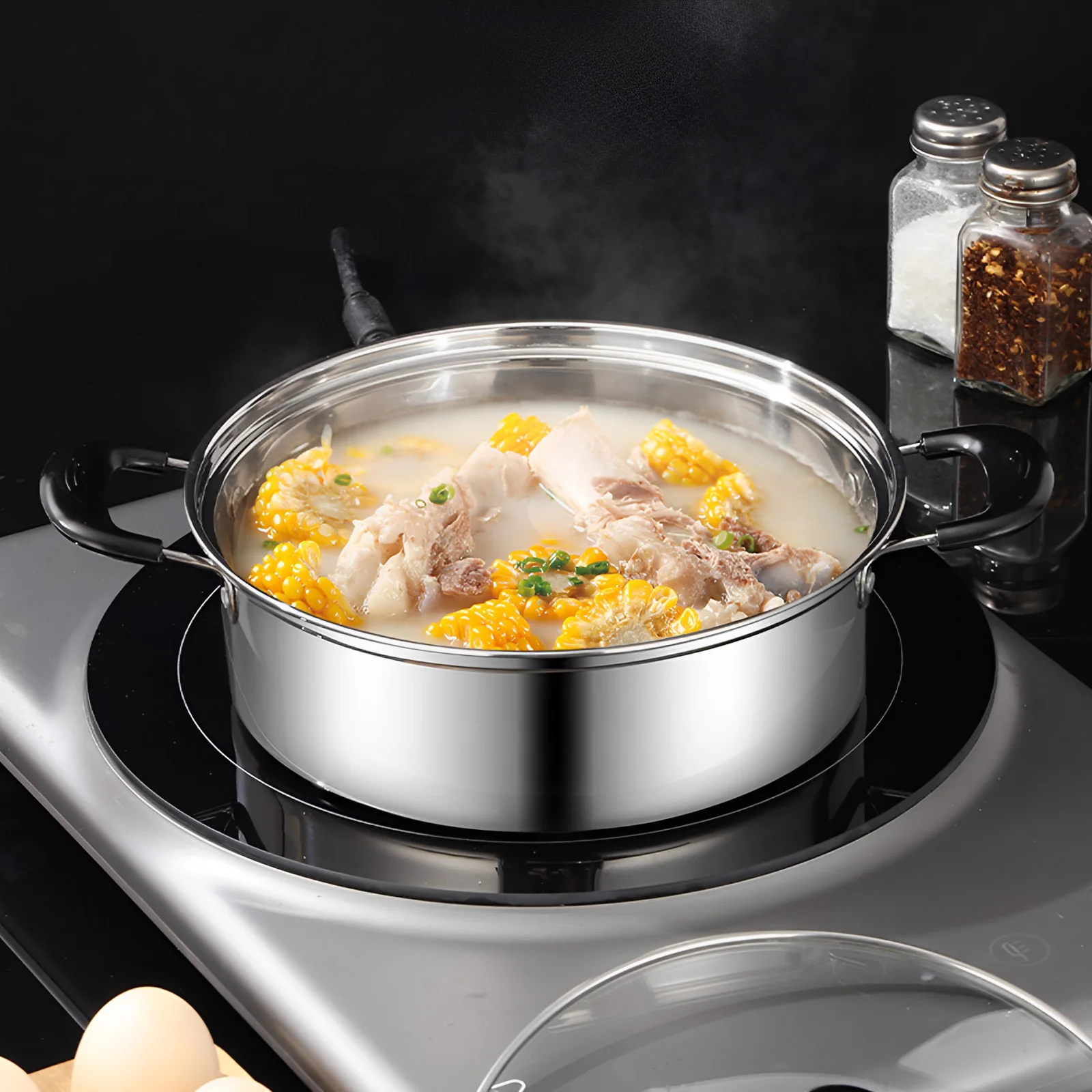 Egg Poacher Stainless Steel Poached Egg Maker Pot Poaching Pan with 4 Cups Multipurpose Stovetop Steamer Frying Pans