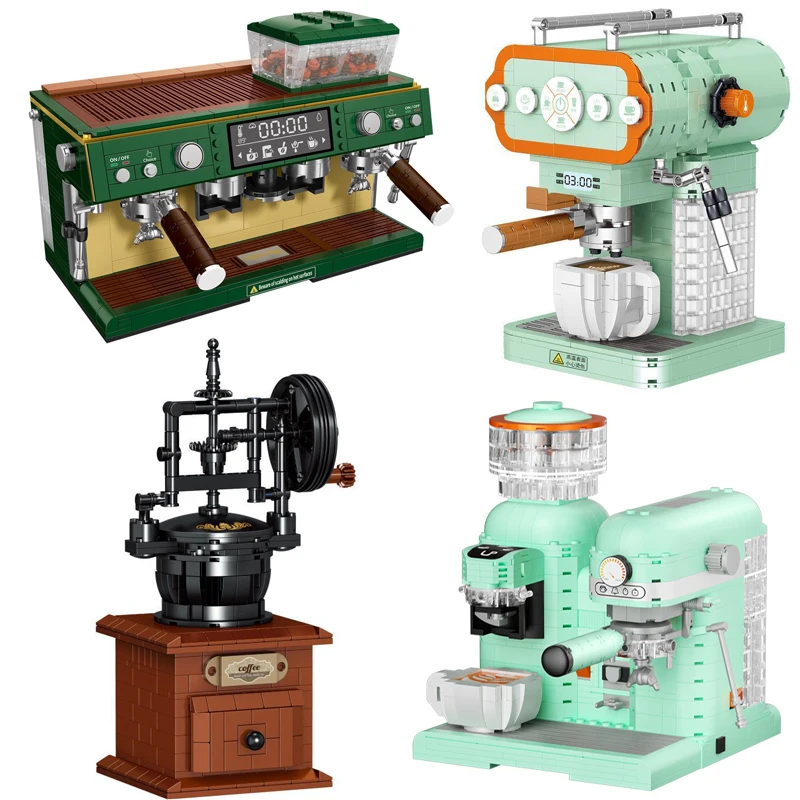 Simulated Retro Italian Coffee Machine MOC Building Block Coffee Grinder Children's Assembly Building Block Birthday Gift