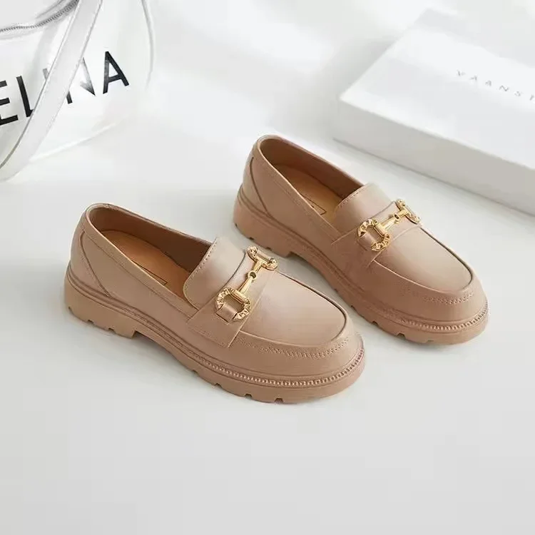 2022 New Lefort Shoes Spring Autumn British Style Vintage Small Gold Buckle Round Toe PVC Thick Bottom Lefort Shoes 4