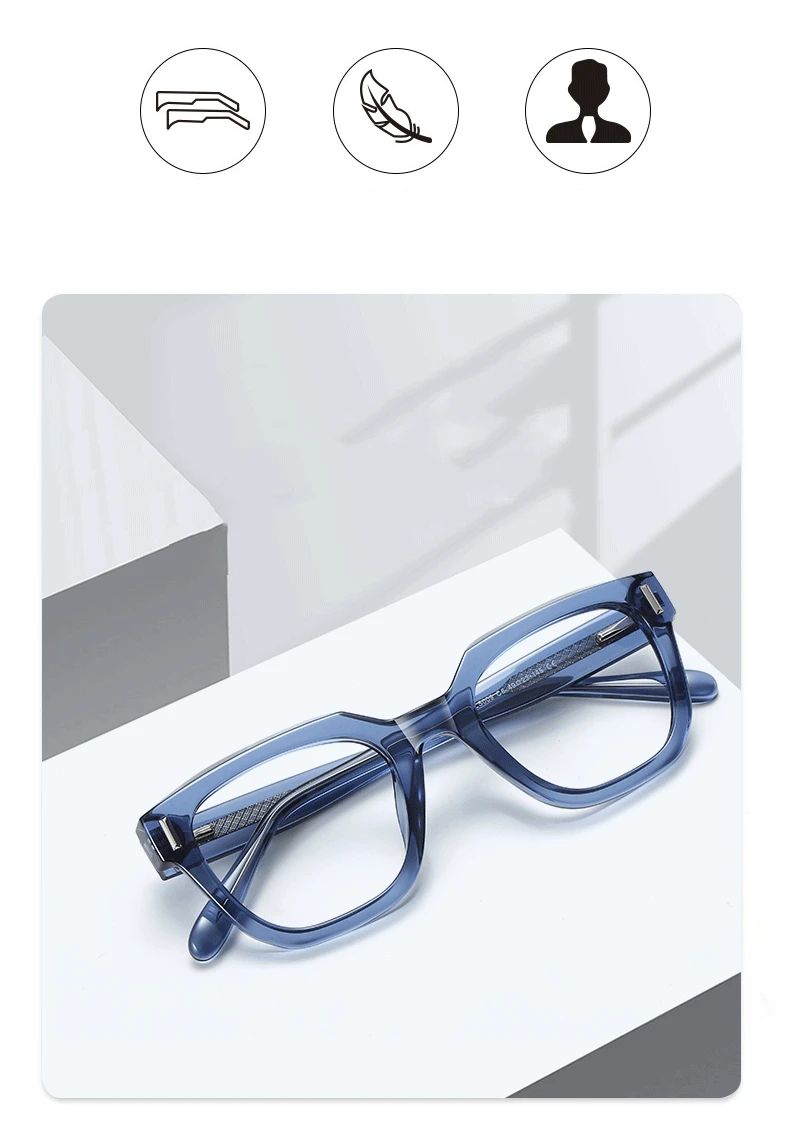 KOCOLIOR 2025, hochwertige Acetatfaser, Anti-Blaulicht-Lesebrille für Damen und Herren, Retro-Presbyopie-Brille mit quadratischem Rahmen – Detail 2
