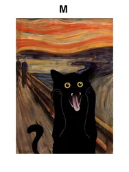 Whimsical Cat and Sunflower Art Canvas Print - 50X70cm No Framed (M2)