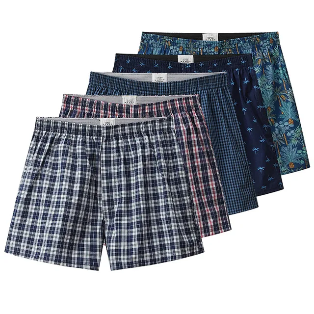 S-XL Hommes Coton Sous-Vêtements Boxer Shorts Casual Plaid artificiel astique Ceinture Bouton Hommes Boxer Sous-Vêtements Confortables Shorts pour La Maison 1