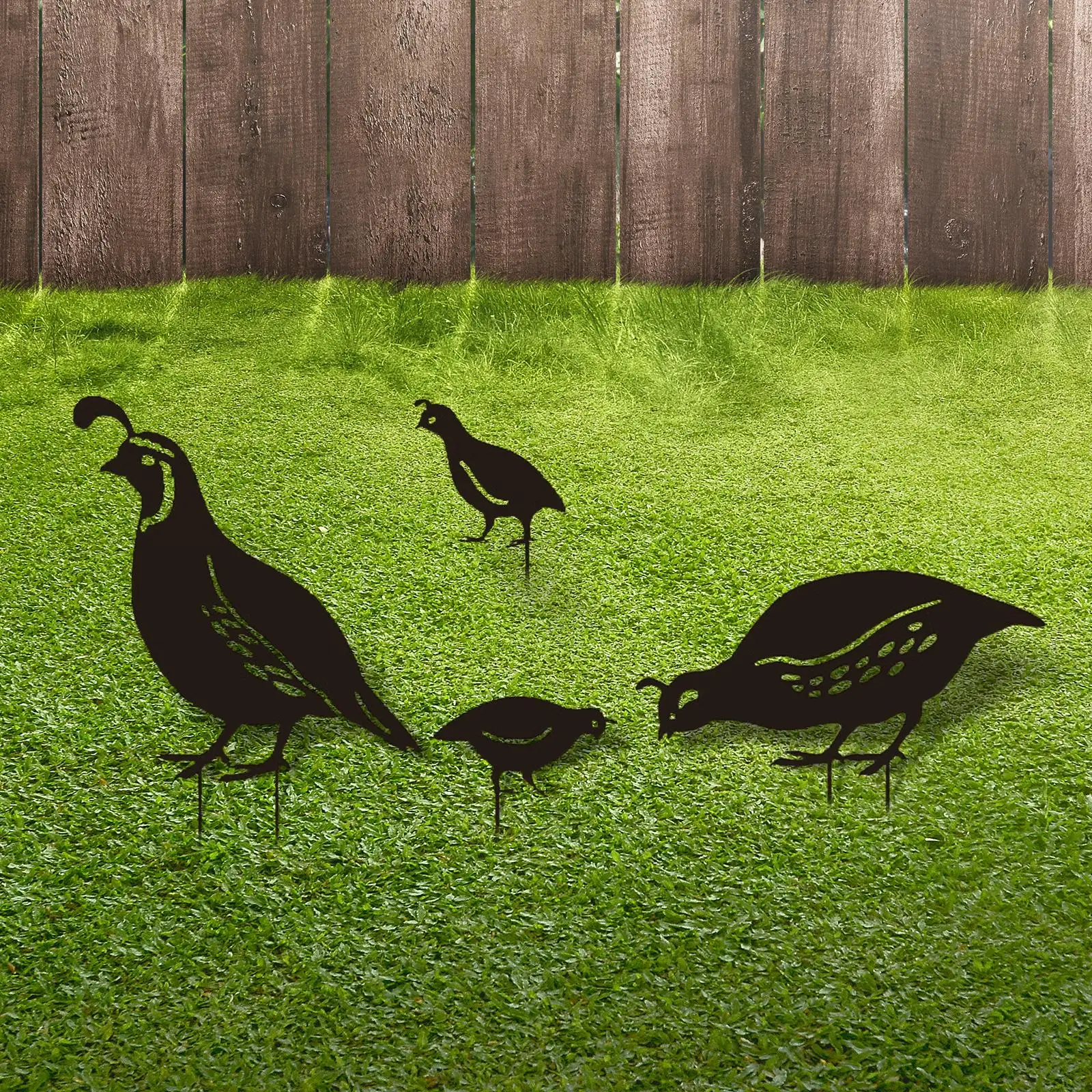 

4x Bird Animal Statue floor iron Decoration Accessories Decor Patio Stake Quail Sculpture Garden Ornaments for Pathway Lawn Yard