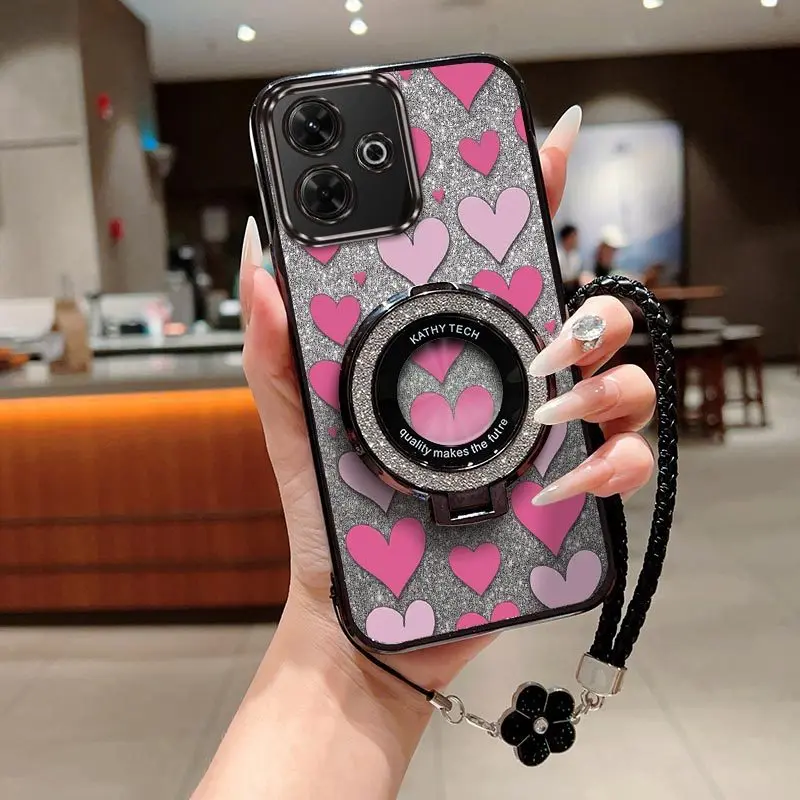 Cute Loving Heart Phone Case with Lanyard and Stand - 3 Piece Set
