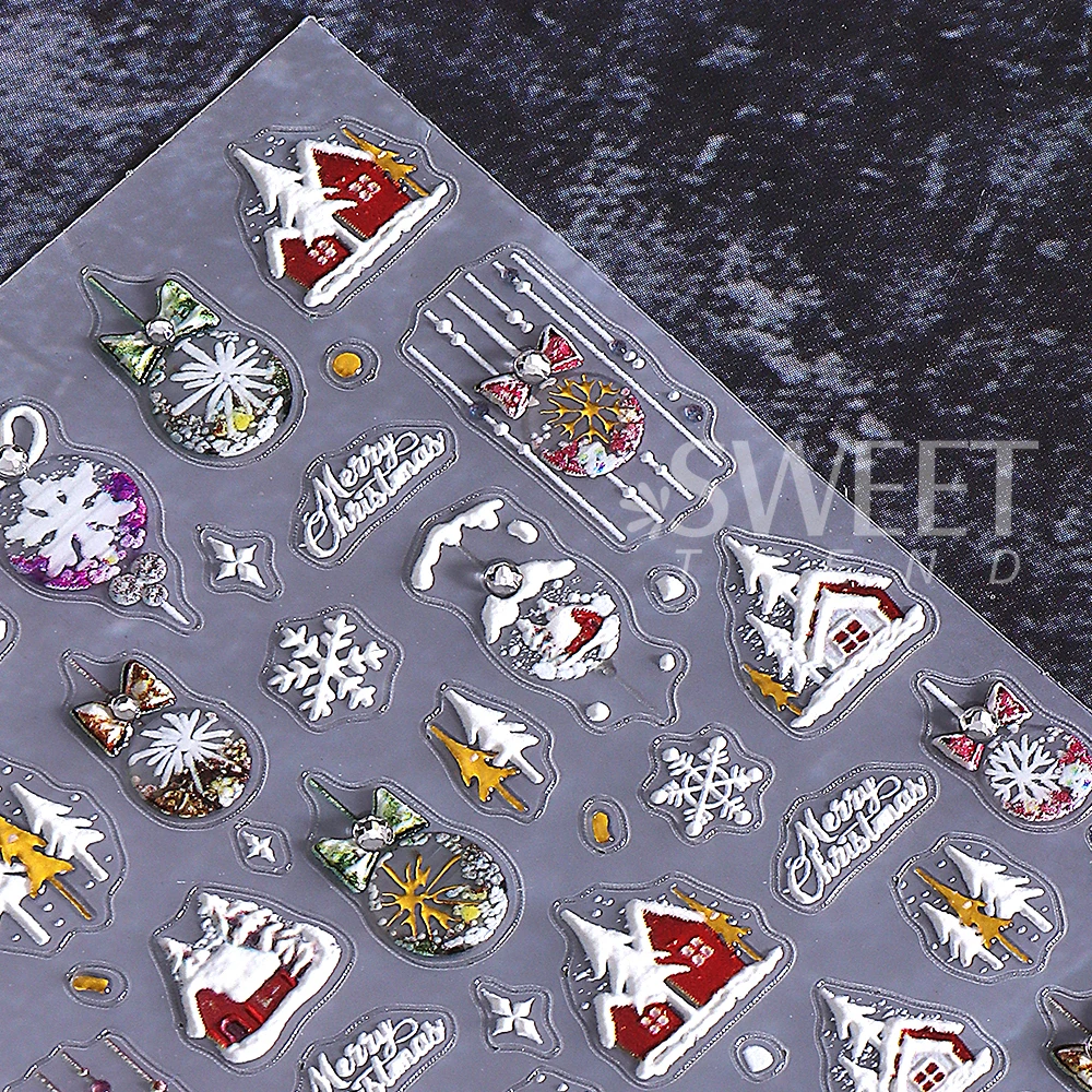 5D Embossed Christmas Snowball Nail Art Stickers Self-Adhesive Snowflake Star Nail Decals Manicure DIY Decoration Nail Supplies